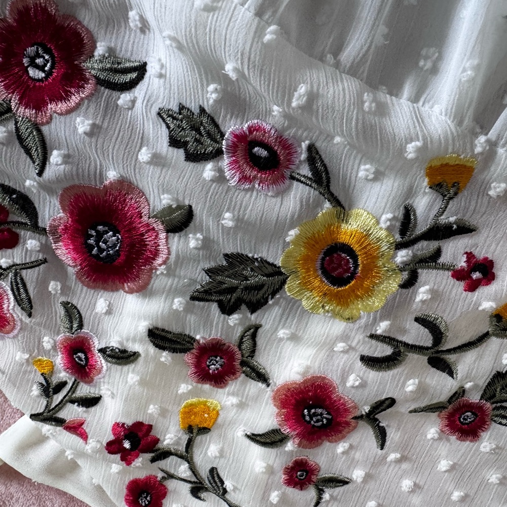 Forever 21 White Floral Embroidered Mini Dress Fall Boho - Picture 5 of 6